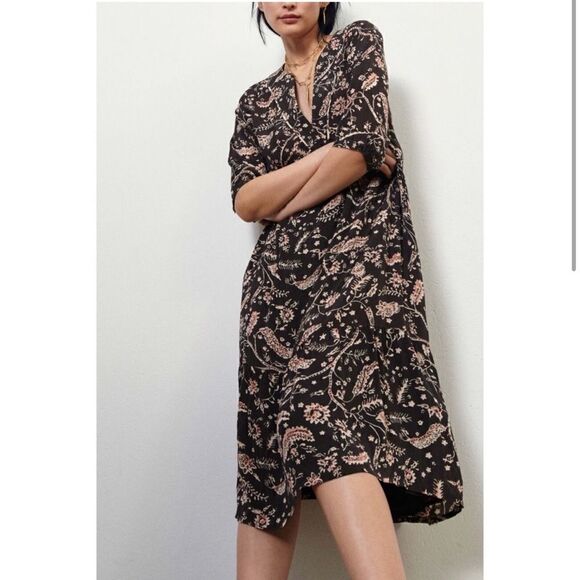 NEW ba&sh Cherry Printed Midi Dress Carbone Size Medium - Picture 14 of 14